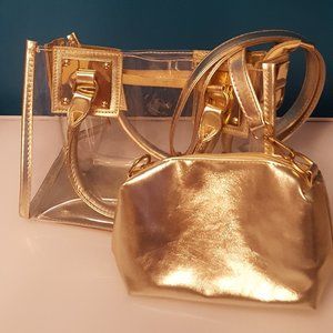 Clear and gold purse with smaller gold tote
